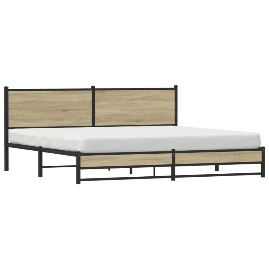 vidaXL Metallbett in Sonoma-Eiche ohne Matratze, Farbe Braun, B/T/H: 193 x 203 x 91,5 cm - Bild 2