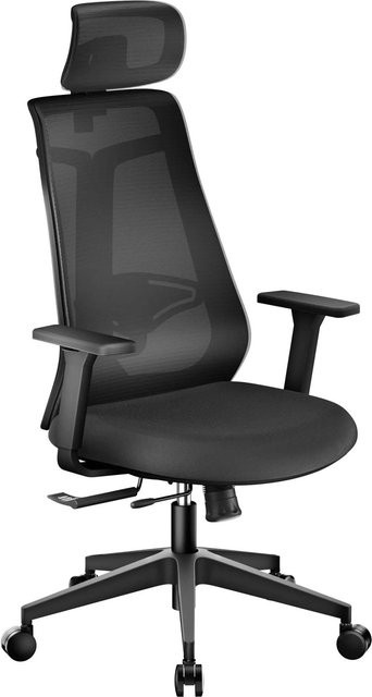 Wiltec Ergonomischer Bürostuhl in Schwarz mit Sitztiefenverstellung, Kopfstütze und Armlehnen, belastbar bis 150 kg - Bild 1
