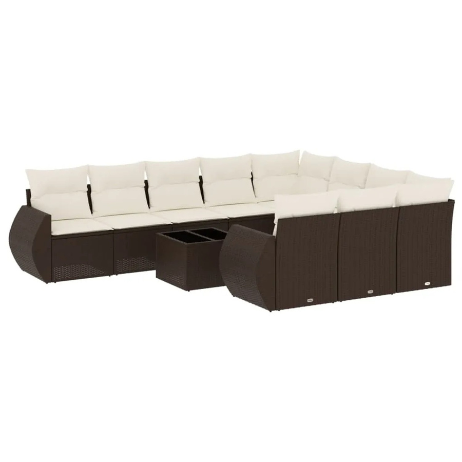 vidaXL 11-tlg. Garten-Sofagarnitur in U-Form aus braunem Polyrattan mit Kissen und Armlehnen - Bild 2