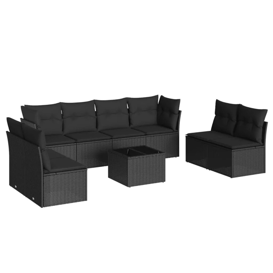 vidaXL 9-tlg Garten-Sofagarnitur aus Poly-Rattan in Schwarz mit Tisch, Ecksofas und Mittelsofas inklusive Kissen und Stauraum - Bild 2