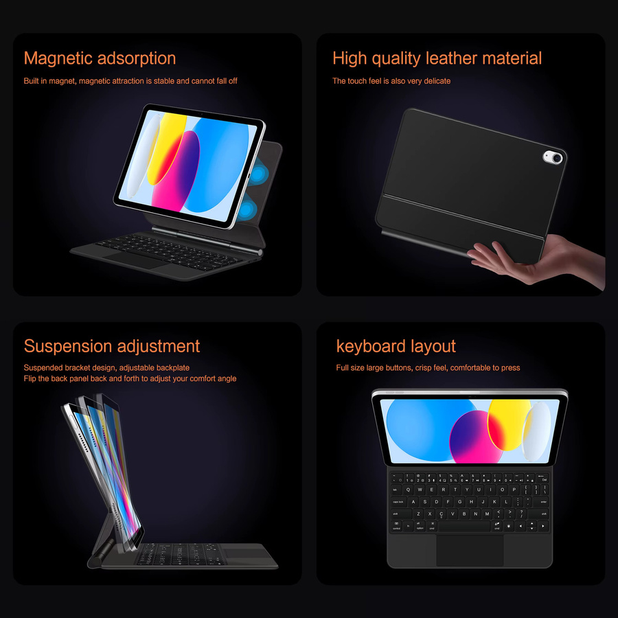 LFOIQN Magic Keyboard Folio Hülle mit Hintergrundbeleuchtung und Multi-Touch für iPad 10,9 Zoll, Farbe: Schwarz - Bild 2