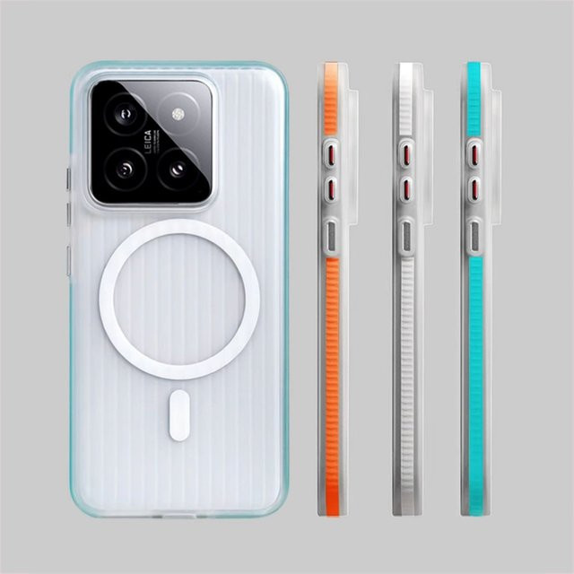 Matte transparente Magnetische 3D-Wellenmuster Kabellose Ladehülle für Xiaomi Mi 17T 15 14 13 Pro Ultra in Orange - Bild 1