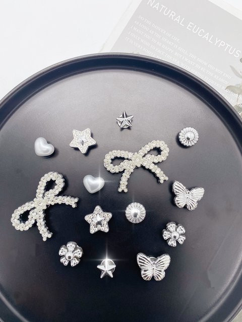 Versati Schuh-Charms-Set, 14-teilig, ABS, Strass, Schleifenmotiv - Bild 1