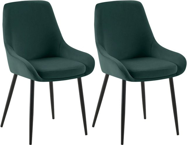 DELUKE 2er Set Esszimmerstühle PUNAR aus Samt in Grün und Schwarz, B/T/H: 50 x 53 x 86 cm - Bild 1