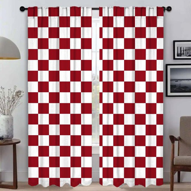 Modernes Halloween Gitter-Muster Verdunkelungsvorhang Set in Rot, 2 Stück, B: 60 cm, H: 90 cm - Bild 1