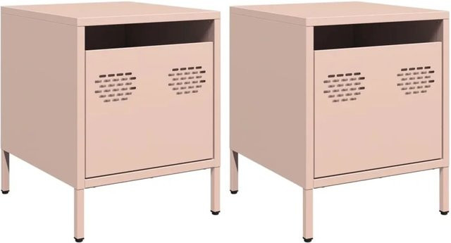 vidaXL Nachttische 2er Set aus kaltgewalztem Stahl in Pink im industriellen Stil, B/T/H: 35 x 39 x 43,5 cm - Bild 1