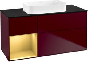 V&B Waschtischunterschrank Finion in Peony Matt mit Regalfach rechts und Gold matt, B/T: 120 x 60 cm - Bild 1