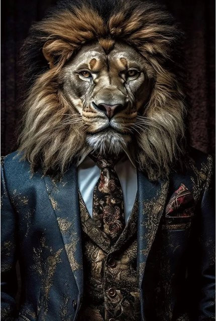 Art Universe Glasbild Lion's Club mit abstrakter Tierillustration in Blau und Multicolour, Breite: 80 cm, Höhe: 120 cm - Bild 1