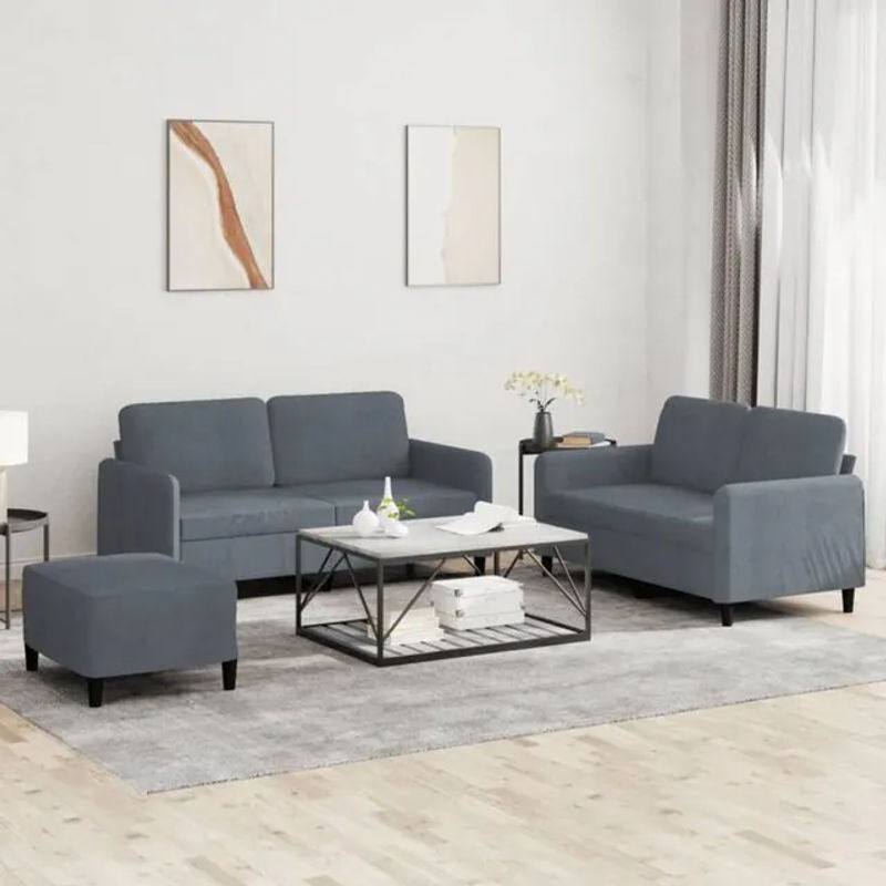 3-tlg. moderne Sofagarnitur aus Samt in Anthrazit von vidaXL - Bild 1