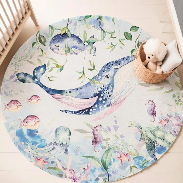 Runder Teppich Karpetti mit Meerestier-Motiv in Blau und Multicolour, weiche Spielmatte für Kinderzimmer, Wohnzimmer oder Schlafzimmer, Durchmesser: 40 cm - Bild 1
