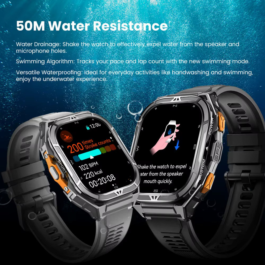 Leadoys X5 GPS-Smartwatch für Herren in Schwarz mit Herzfrequenzmesser und 5 ATM Wasserdichtigkeit für Sport und Outdoor - Bild 3