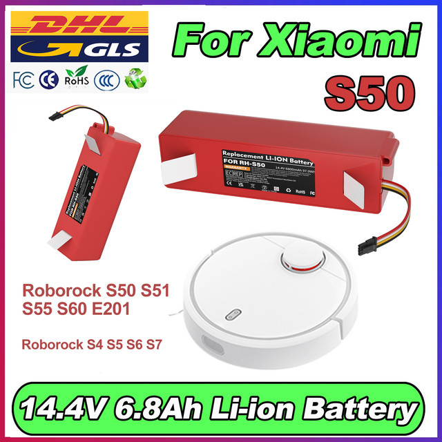 Xiaomi Ersatzbatterie für Roboterstaubsauger S50 S51 S55 S60 S5 S6 S7 S4, 6800mAh Li-Ion Akku, 14,4 V, Rot - Bild 1