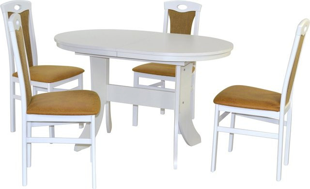 Möbel direkt online Essgruppe Hanna, 5-teilig, Buche Massivholz, Weiß, Kunstlederoptik - Bild 1