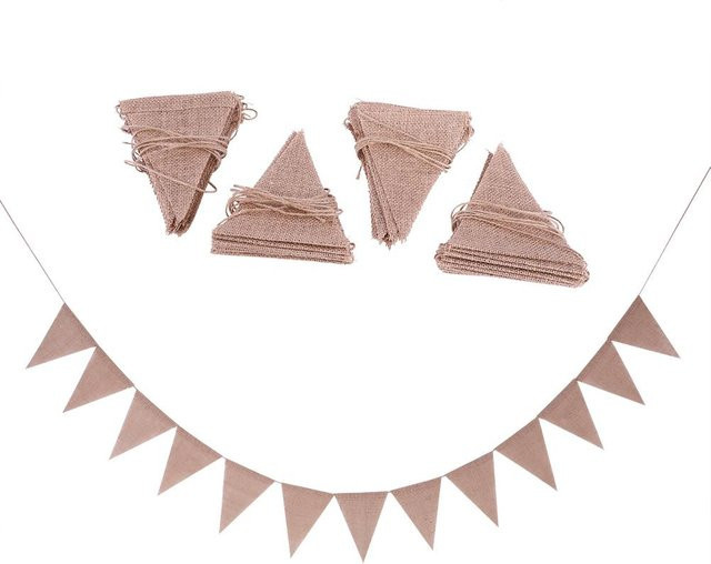 CosyHome Leinen Wimpelkette in Beige mit 48 Dreieck-Wimpeln für Hochzeiten und Partys - Bild 1