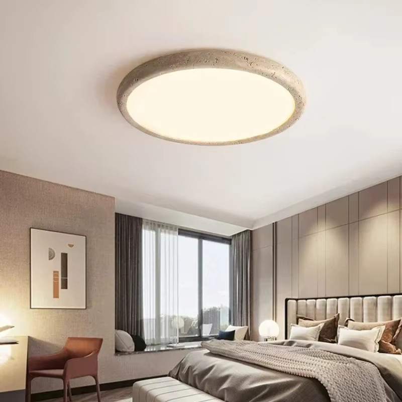 YANKE LED Deckenleuchte aus Naturstein im japanischen Wabi-Sabi-Stil, runde Lampe in Gelb und Beige für Wohnzimmer und Schlafzimmer - Bild 3