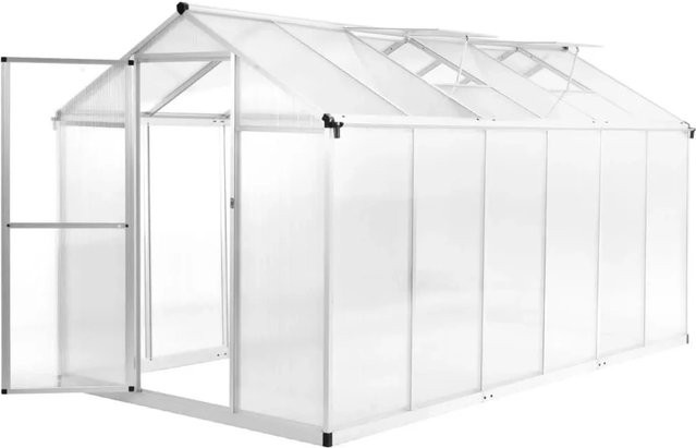 vidaXL Gewächshaus aus Aluminium und Polycarbonat mit Dachfenstern, transparent, B/T/H: 362 x 190 x 195 cm - Bild 1