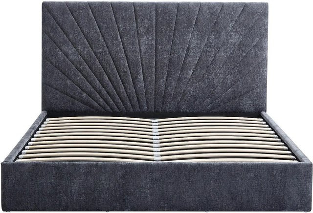 Vente-unique Bett Ribiola im Art Déco Stil mit Bettkasten in Anthrazitgrau, B/T/H: 140 x 190 x 110 cm - Bild 1
