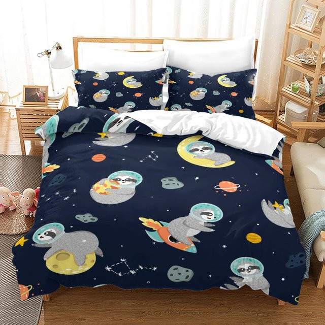 Bettwäsche-Set mit Faultier-Motiv von Your Warm Home, Blau, 2-teilig aus Polyester, B/H: 140 x 210 cm, Kissenbezüge: 50 x 70 cm - Bild 1