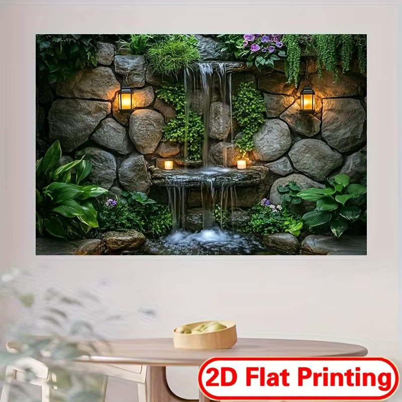 VIKAMA Wandteppich mit Wald- und Steinmotiv als dekorativer Wasserfall-Wandbehang in Multicolour - Bild 2