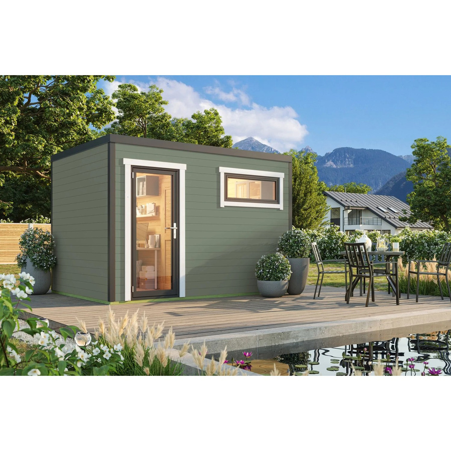 Lasita Gartenhaus Sardinia Maja Flachdach in Grau-Grün lasiert B/H/T: 350 x 239,4 x 250 cm - Bild 2