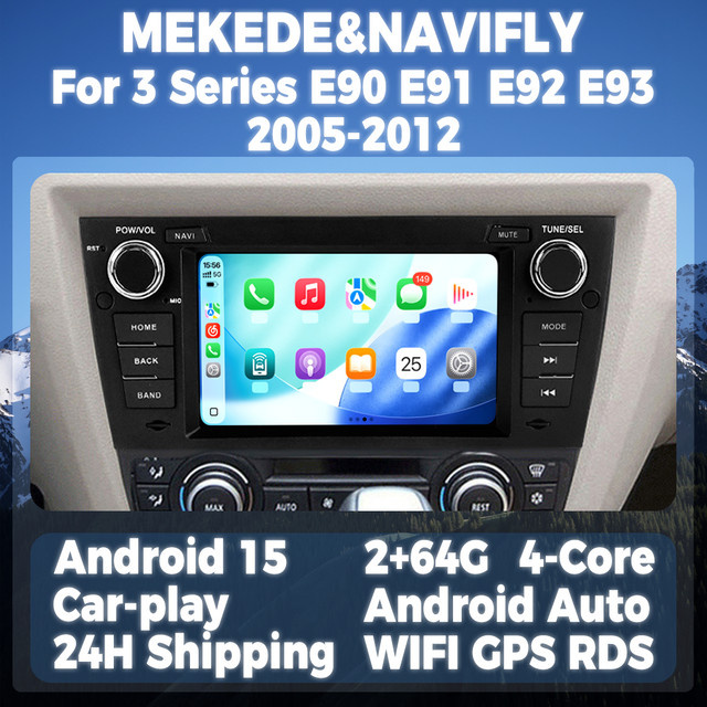 STRONGNAVI Multimedia Display mit Android 15, kabelloses CarPlay und Android Auto, GPS Navigation und Bluetooth, Schwarz, passend für BMW E90 E91 E92 E93 (2006-2012) - Bild 1
