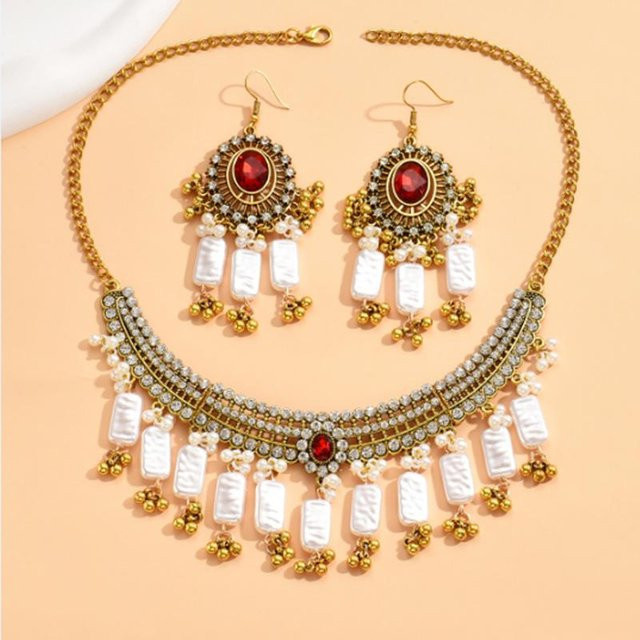 Exotic Complex Halskette und Ohrringe, Gold, Zirkonia, Kristall, Damen - Bild 1