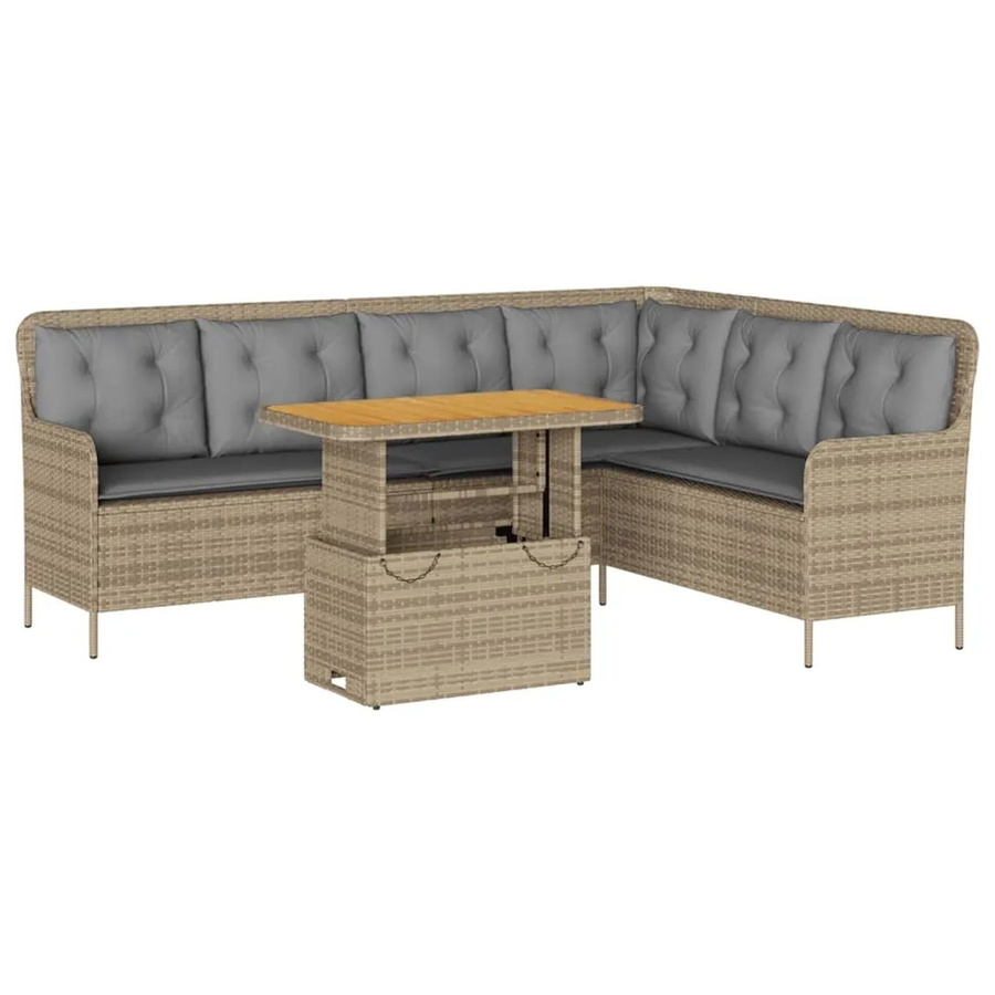 vidaXL 2-teilige Garten-Sofagarnitur in L-Form mit Kissen und Couchtisch, Beige, Poly-Rattan mit Metallgestell - Bild 2