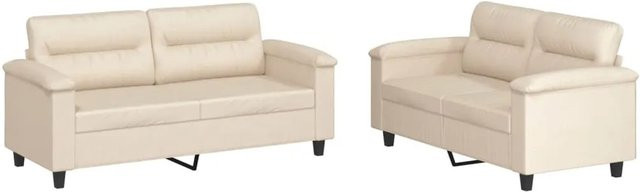 vidaXL 2-teilige Sofagarnitur Beige aus Mikrofasergewebe mit Kissen und Click-Clack-Funktion - Bild 1