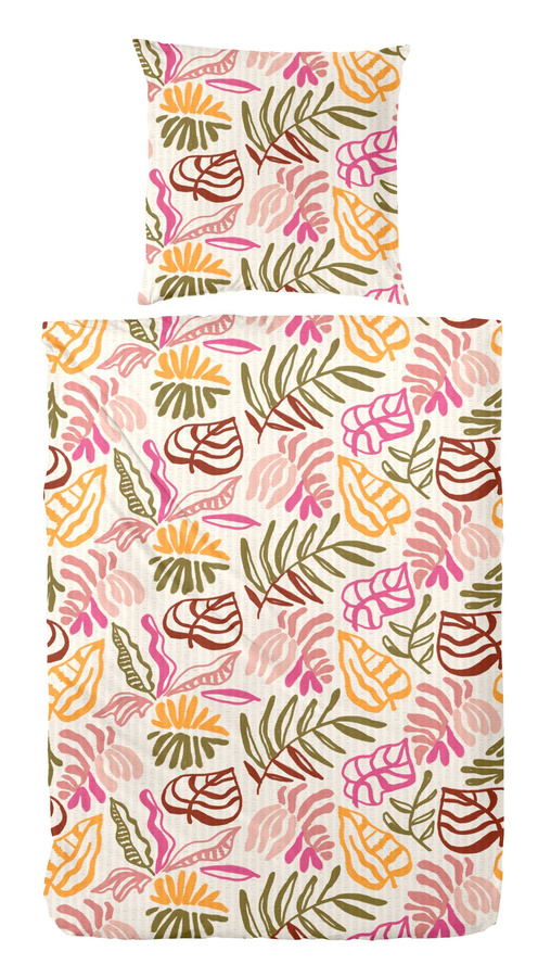 Primera Soft-Seersucker Bettwäsche aus Baumwolle mit Blätter- und Farnmuster, bunt, B/H: 135 x 200 cm und Kissenbezug 80 x 80 cm - Bild 1