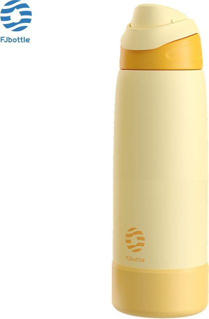 Fjbottle Isolierte Edelstahl-Wasserflasche mit Flip-Verschluss, Blau-Gelb, Vakuumflasche für Sport und Freizeit - Bild 1