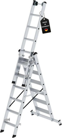 PROREGAL Stufen-Mehrzweckleiter 3-teilig mit Traverse, Farbe: Silber, 3 x 6 Stufen