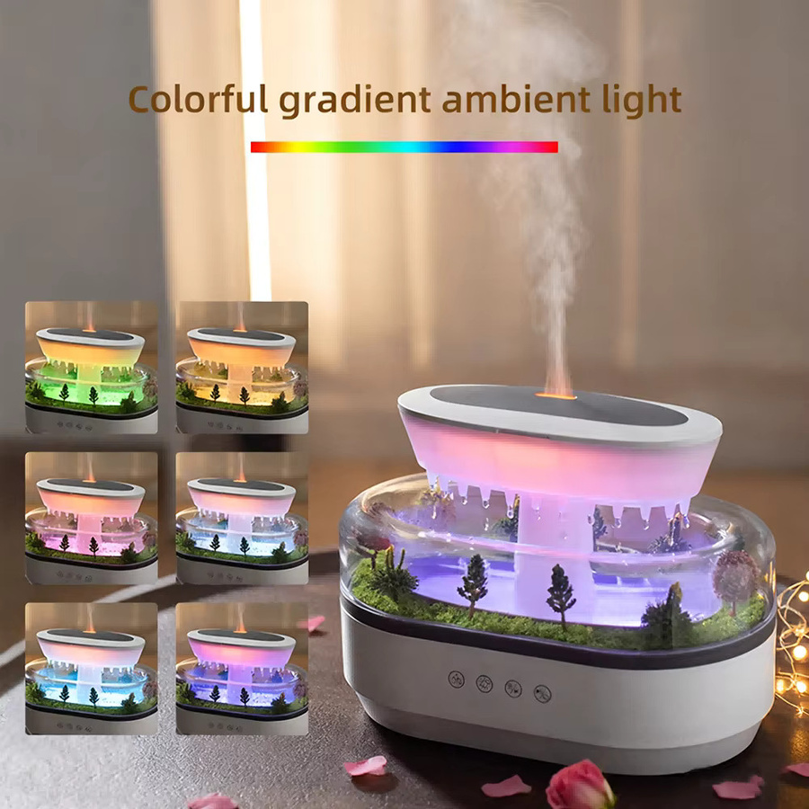 HAOYUNMA Regentropfen Aroma-Diffusor und Luftbefeuchter in Weiß mit 7-Farben-Licht, Weißes Rauschen und 250ml Kapazität - Bild 2