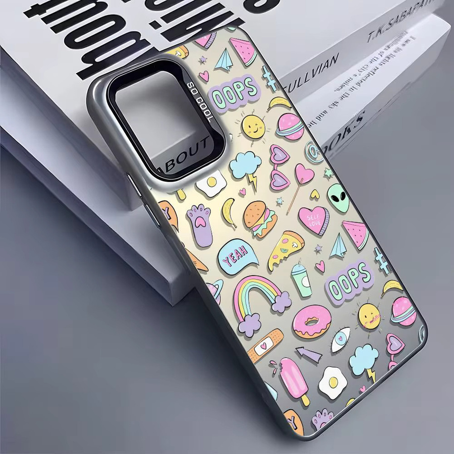 Silberne Samsung Galaxy Handyhülle aus Silikon mit niedlichem Cartoon-Aufklebermuster für S25 Edge, S24, S23, S22, S21 und S20 Ultra - Bild 2
