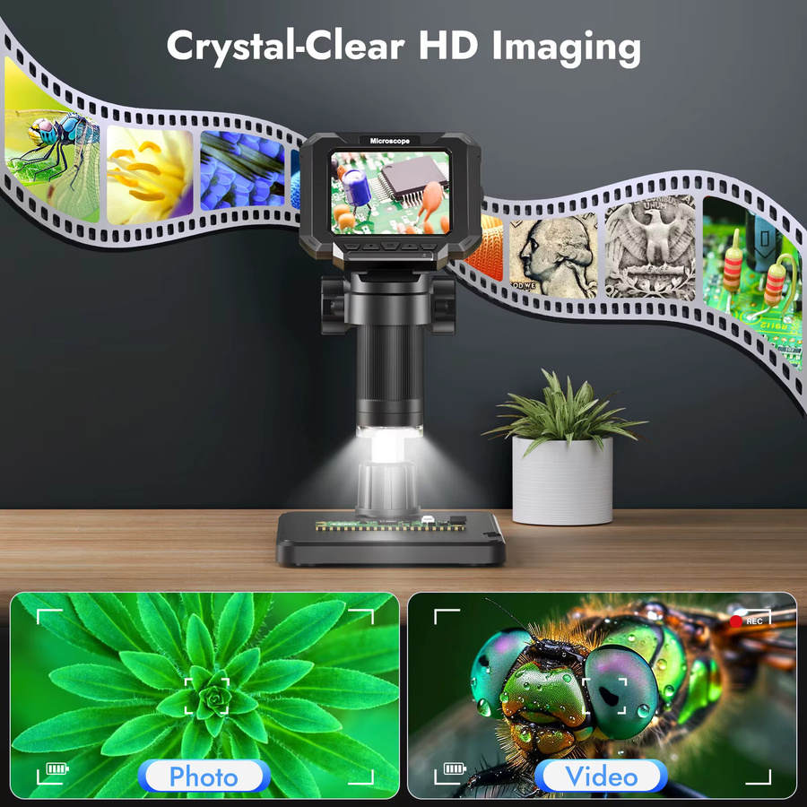Aikokkl Digitales Mikroskop in Schwarz mit 2,8 Zoll Display, 1000-facher Vergrößerung und 1080P HD für Elektronikreparatur, Leiterplatten und Münzen - Bild 2