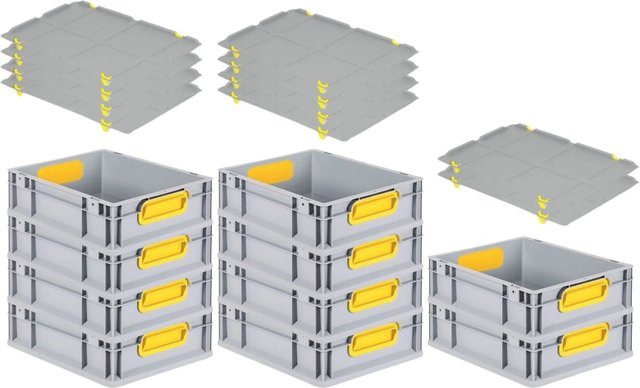 PROREGAL Spar Set 10x Eurobox Nextgen Color mit Auflagedeckel und Schiebeschnappverschlüssen, Gelb, H x B x T: 12 x 30 x 40 cm - Bild 1