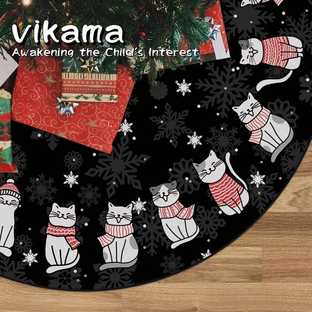VIKAMA Weihnachtsbaumrock mit schwarzem Katzen-Print für deine Weihnachtsdekoration - Bild 1