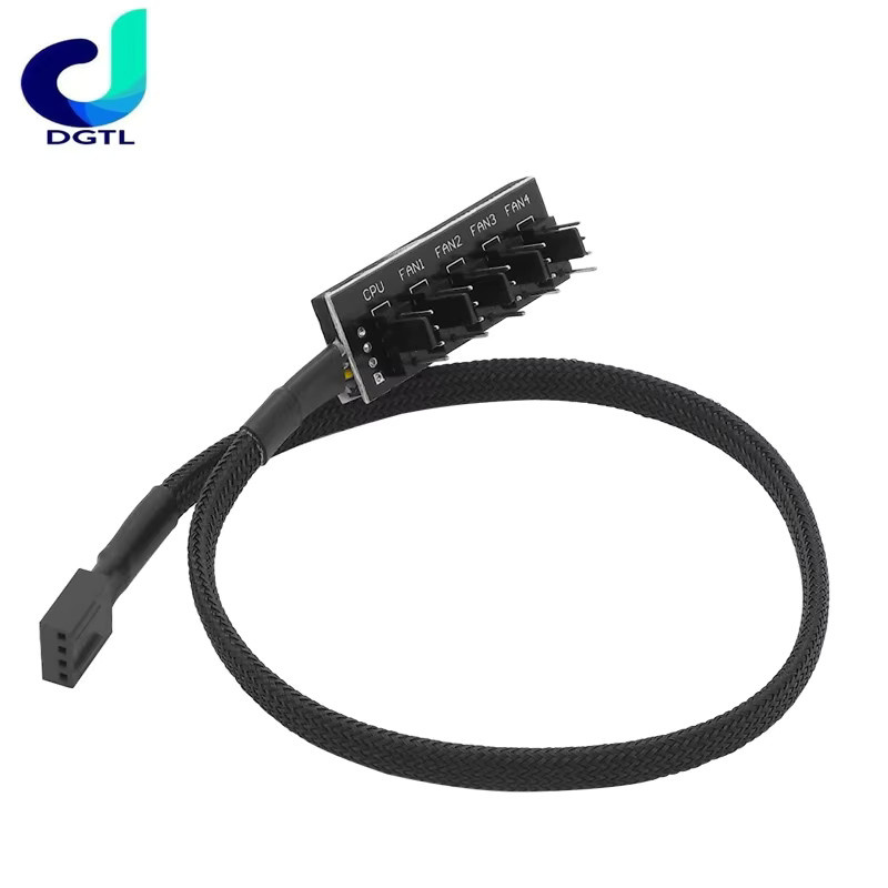Geflochtenes Stromkabel für CPU-Kühler und Gehäuselüfter als PWM Hub Splitter Adapterkabel, Schwarz, Länge: 40 cm - Bild 2