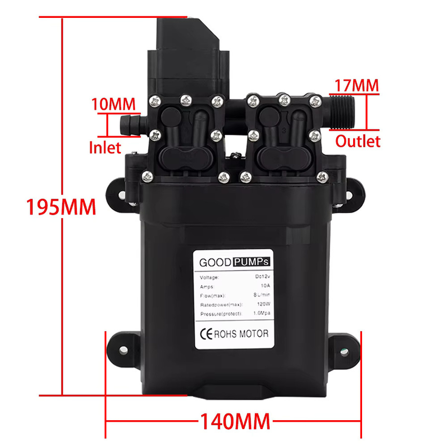 xmshxltd Hochdruck-Membranwasserpumpe DC 12 V mit 8 l/min und 120 W, selbstansaugend mit Automatikfunktion - Bild 3