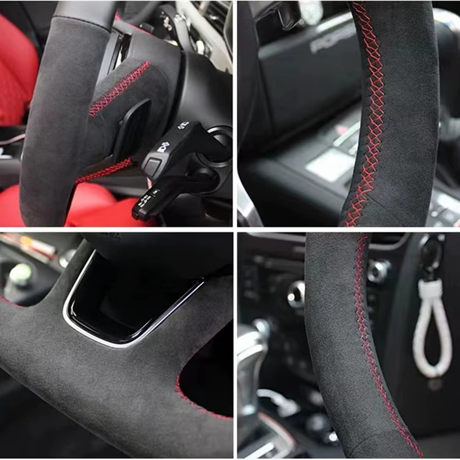 WUNHKF Lenkradabdeckung aus Kohlefaser-Leder zum Handnähen in Schwarz für Volkswagen Golf 6 GTI MK6, Polo GTI und Scirocco R - Bild 1