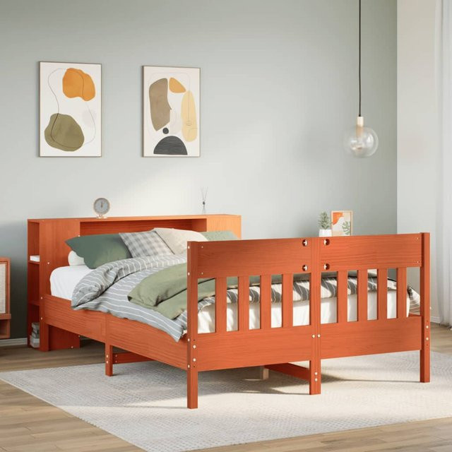 vidaXL Massivholzbett aus Kiefer mit Regal in Braun, B/T/H: 150 x 200 cm - Bild 3