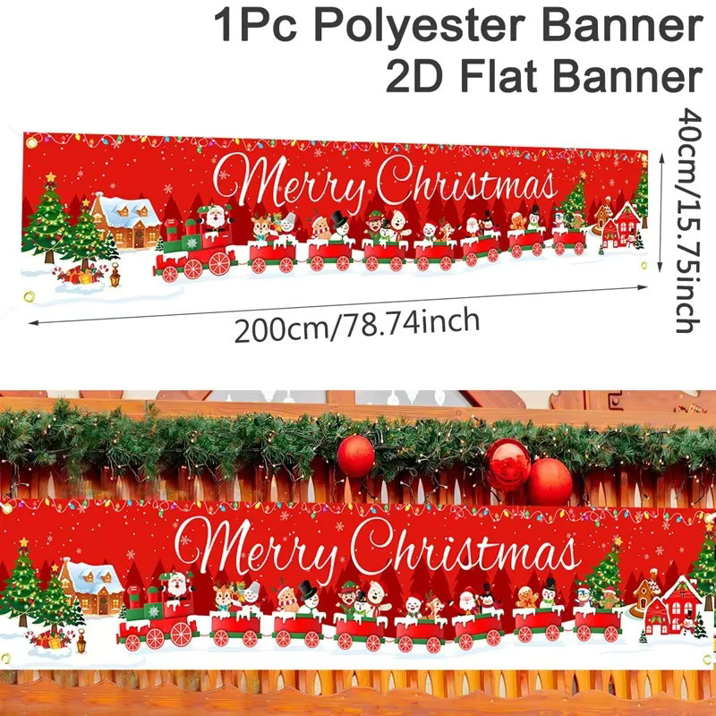 VIKAMA Weihnachtsmann und Schneemann Banner in Rot für Weihnachts- und Winterdekoration, Rechteckiges Textil-Hängeschild für Party und Fotografie, Breite: 200 cm, Höhe: 40 cm - Bild 3
