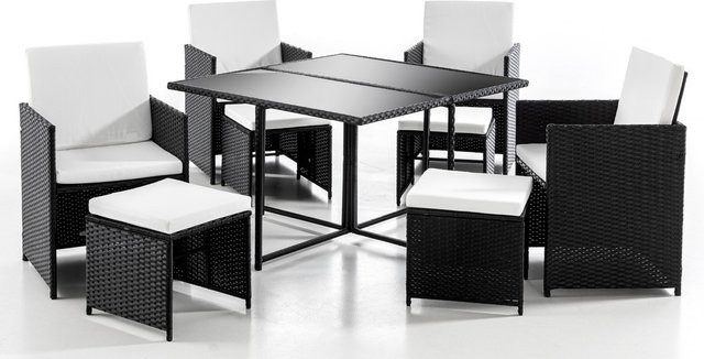 21tlg. Polyrattan-Sitzgruppe Hardin CUBE 4+4 mit platzsparender Würfel-Funktion und Sicherheitsglas in Schwarz - Bild 1