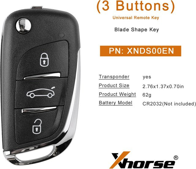 Xhorse VVDI2 Fernbedienungsschlüssel für Volkswagen DS Typ, 3 Tasten, Schwarz, 5er Set - Bild 1