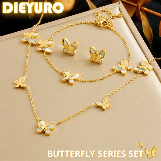 DIEYURO Schmuck-Set, Edelstahl, Gold, Schmetterling, Unisex - Bild 1