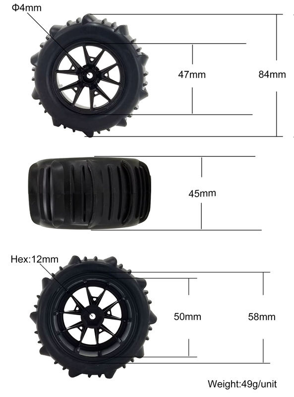 YSIDO Hex Snow Sand Monster Reifen Rad 4-teiliges Set schwarz 1/14 - Bild 5