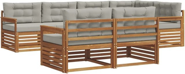 vidaXL Outdoor-Sofagarnitur aus Akazienholz in L-Form mit 22-teiligem Set, Farbe Natur und Hellgrau - Bild 1