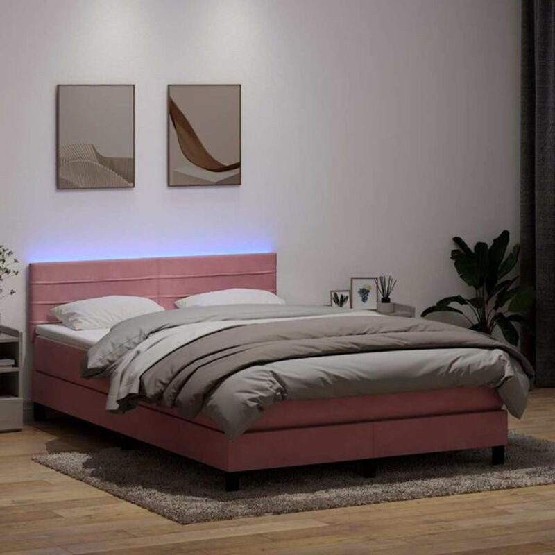 vidaxl Boxspringbett mit Matratze aus Samt in Rosa und Weiß, B/T/H: 140 x 220 x 78 cm - Bild 1