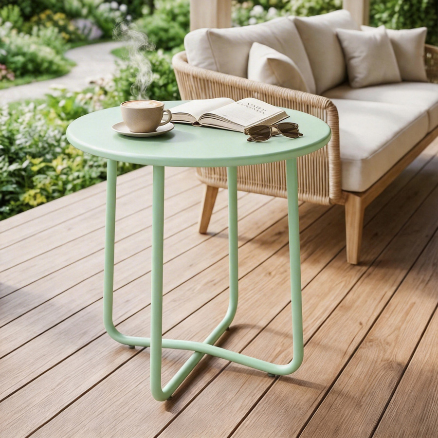Outsunny runder Gartentisch aus Metall in Grün mit X-förmiger Basis und höhenverstellbaren Füßen, Durchmesser: 48 cm, Höhe: 51 cm - Bild 2