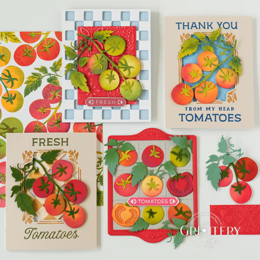 Greetery Cottage Tile Stanzformen und Schablonen Set mit Motiven Citrus Fields, Tomatoes und Fishy Fish in Multicolour für dein DIY Scrapbook und Kalender - Bild 2