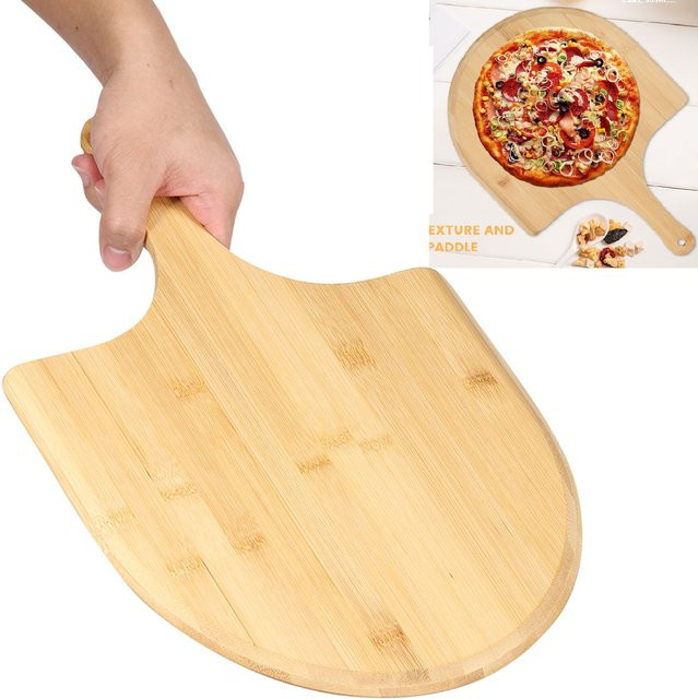 Willstar Pizzaheber aus Bambus in Braun mit langem Griff und abgeschrägter Form für runde Pizzen - Bild 1